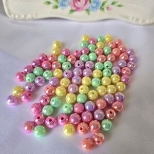 🚨100 Pcs (8mm) Assorted Spring Color Acrylic Pearl Beads